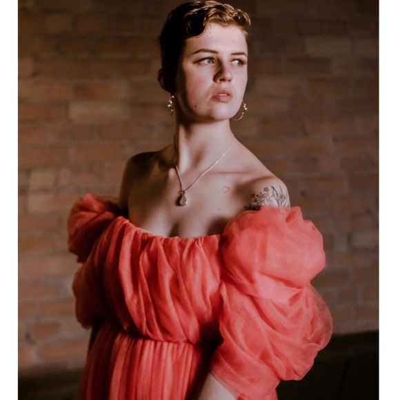 Coral Tulle Long Flowy Photoshoot Gown - Picture 4 of 5